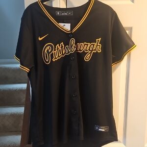 New Nike MLB Pirates Womens Black and Gold Pittsburgh Button-Up Jersey XL